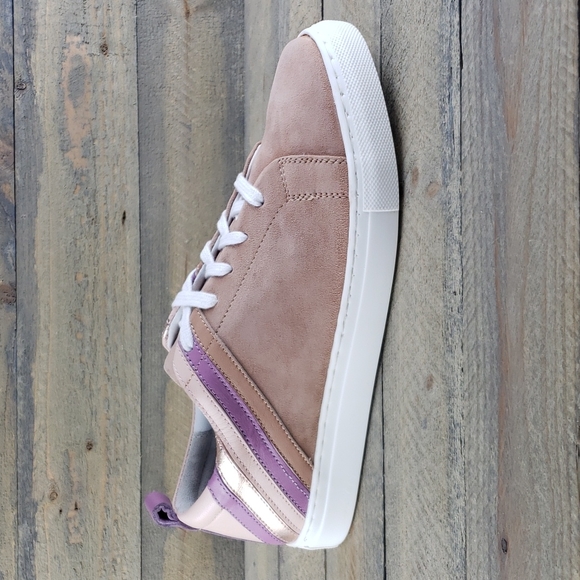 Seychelles Women's Stand Out Leather Suede Sneakers Blush Multi Stripe - Picture 2 of 9